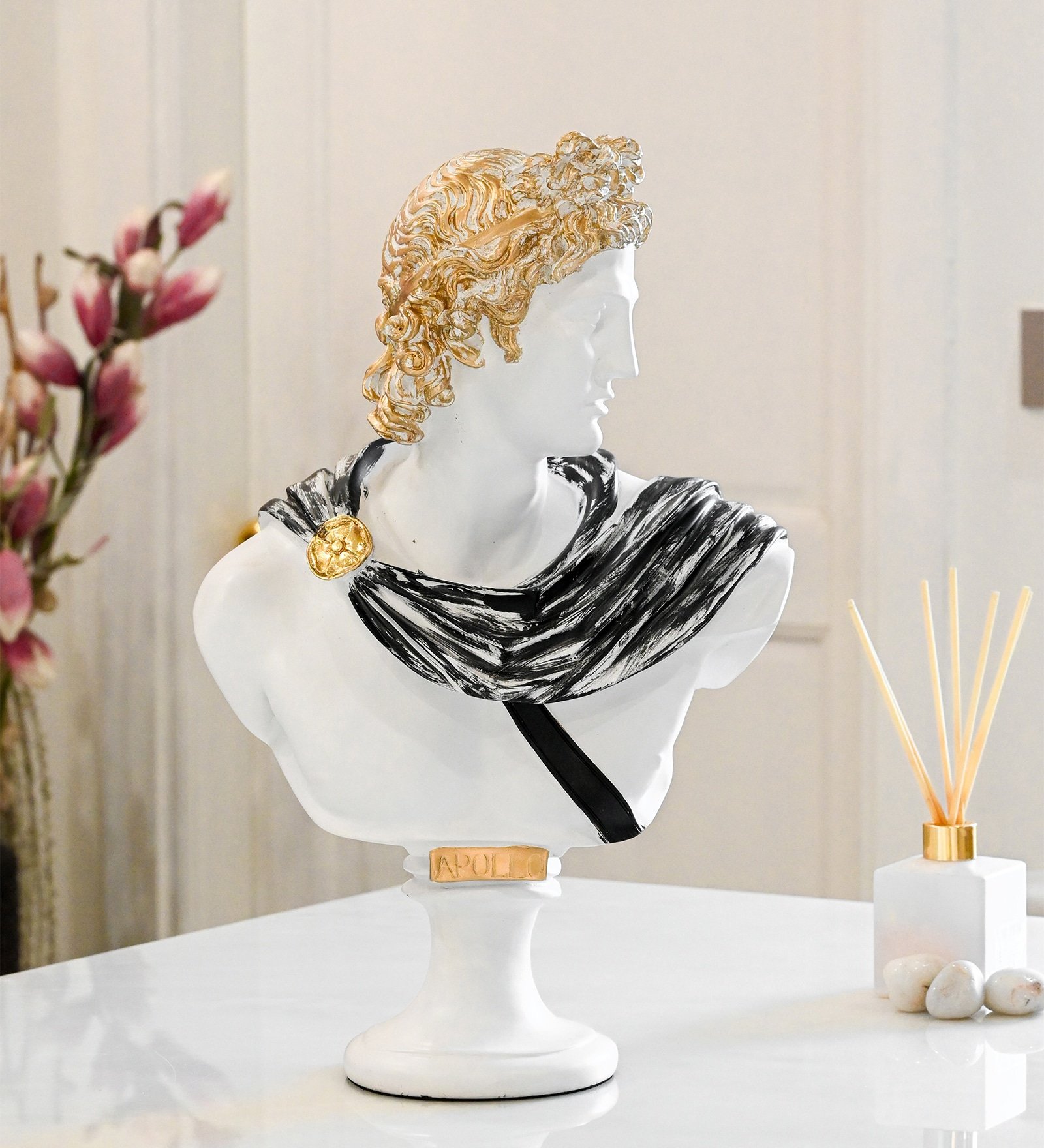 Greek Apollo Bust White Resin Figurine